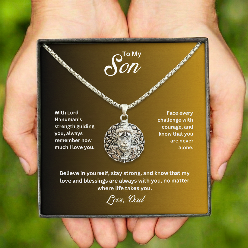 To My Son – Lord Hanuman Silver Pendant | A Symbol of Strength & Protection