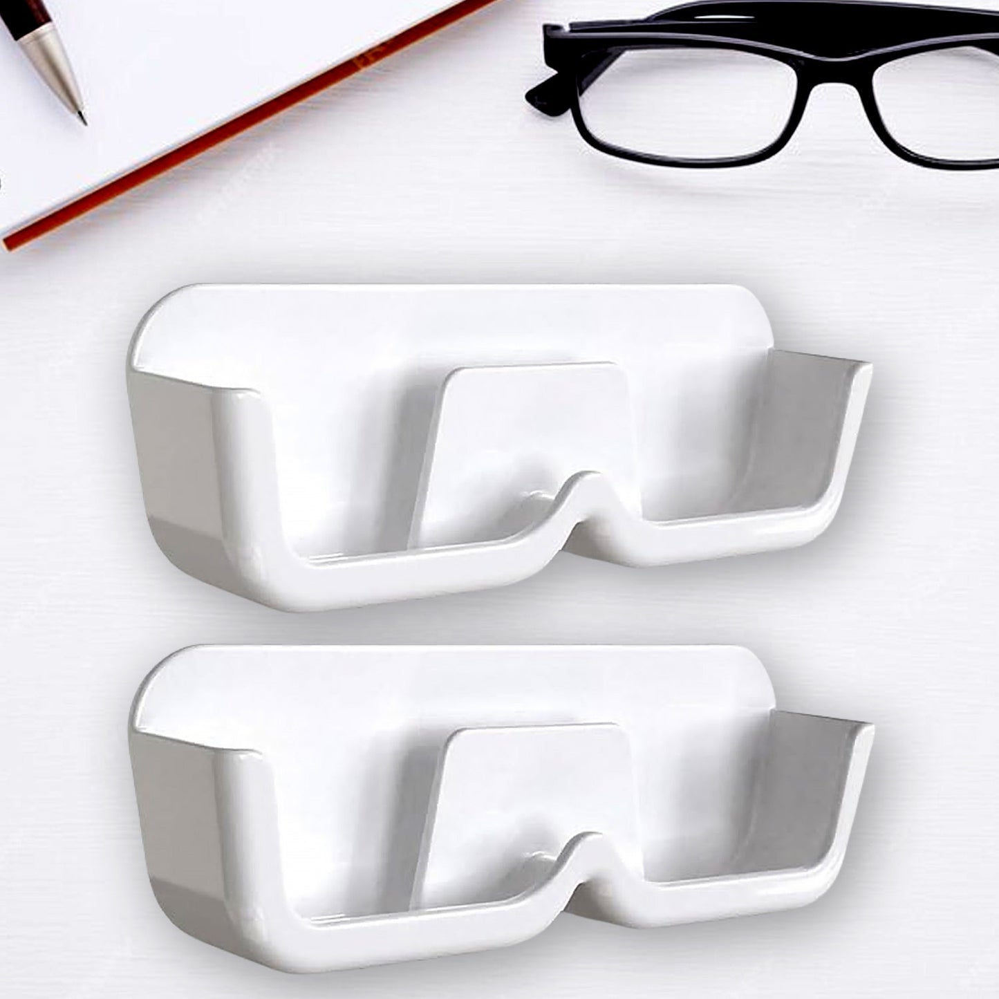 Wall Mount Sunglass Organizer Simple Space Saving Glasses Storage Box Eyewear Stand Holder for Showcase Bedroom Apartment With 2 pc Double Sided Adhesive Sticker (2 Pcs Set)