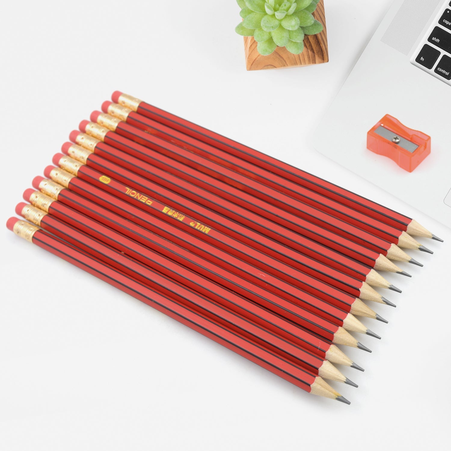 Wooden pencil set with eraser and sharpener for art and school