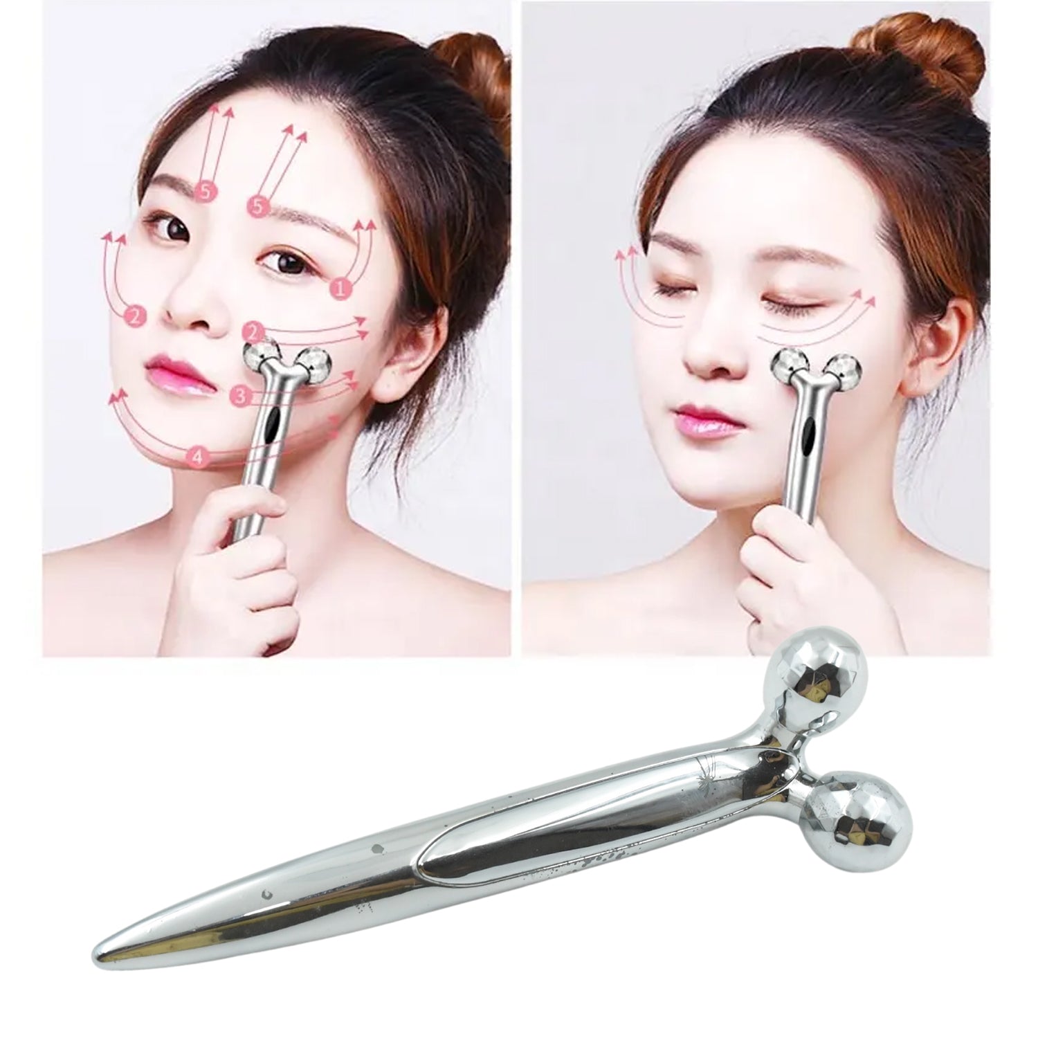 Facial roller for tightening skin, enhances blood circulation