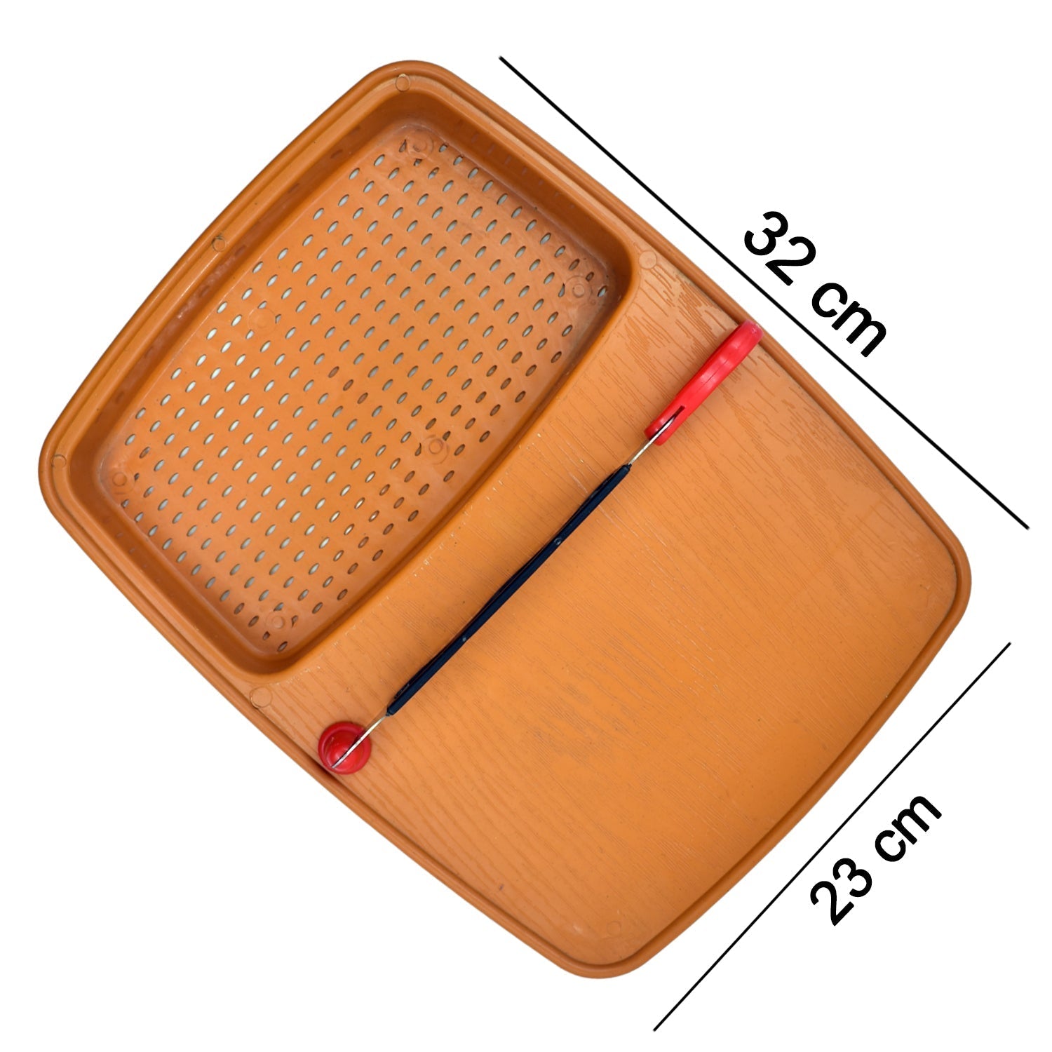 Plastic slicing tray with holder for efficient food prep.