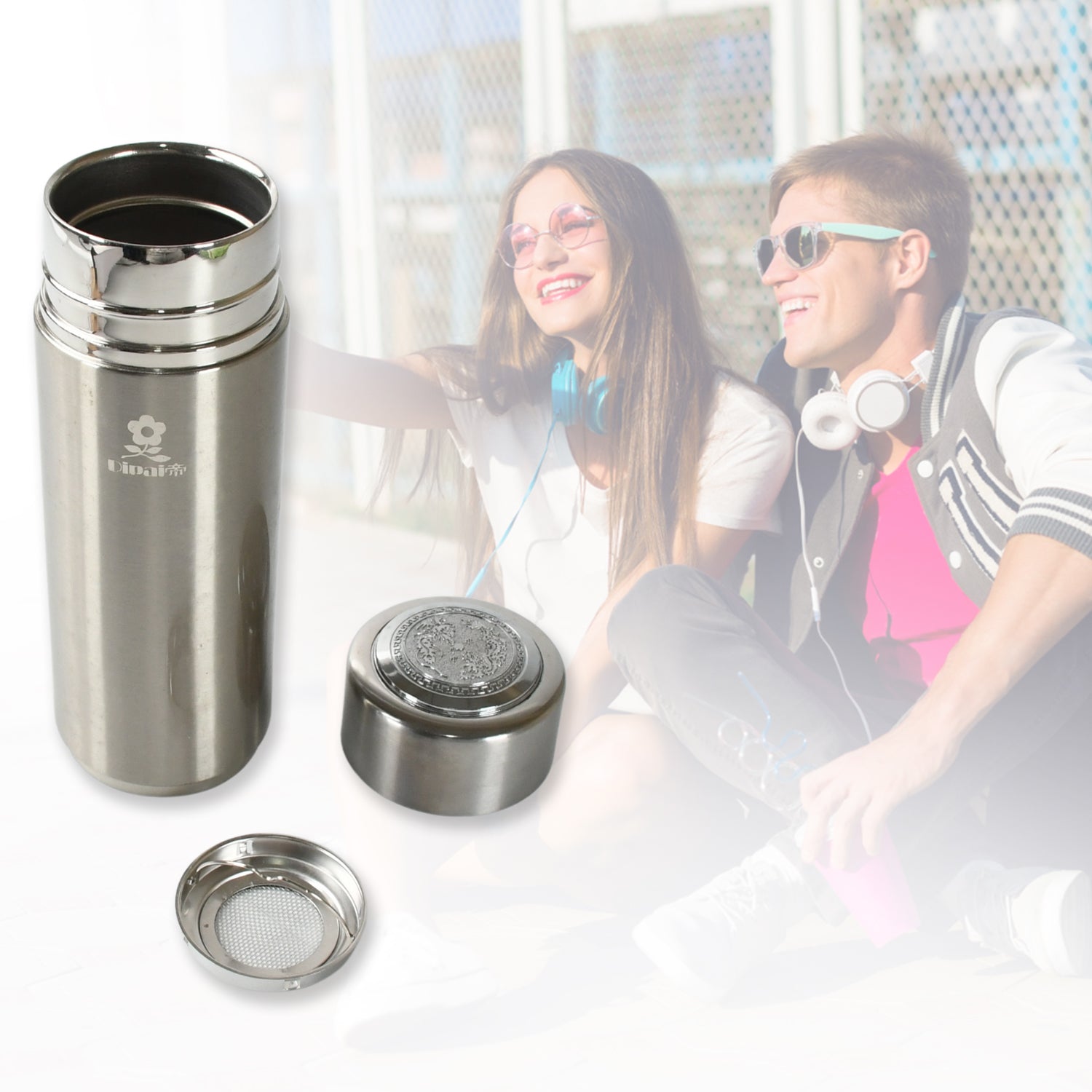 Durable stainless steel bottle for beverages.