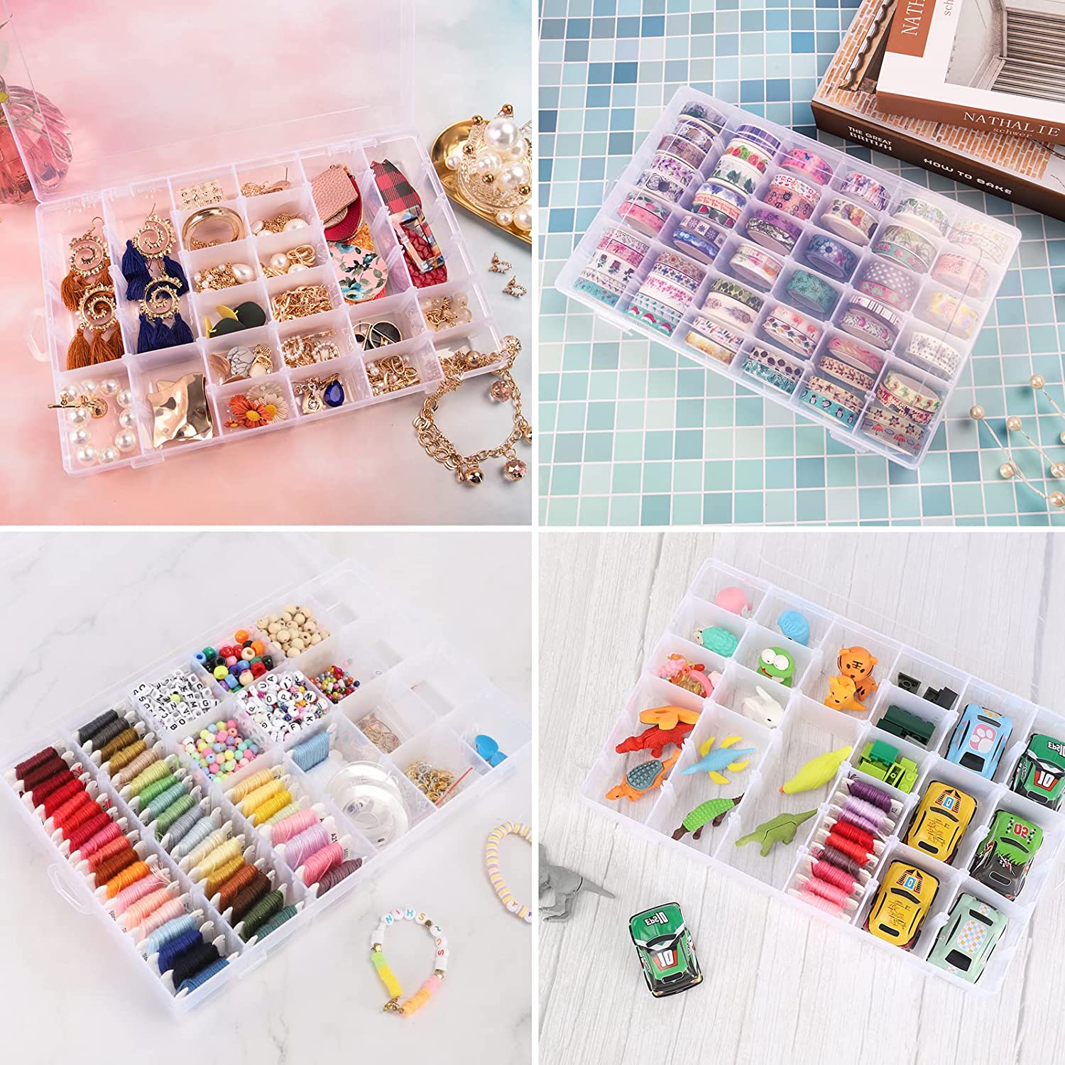 Transparent organizer box with 36 compartments