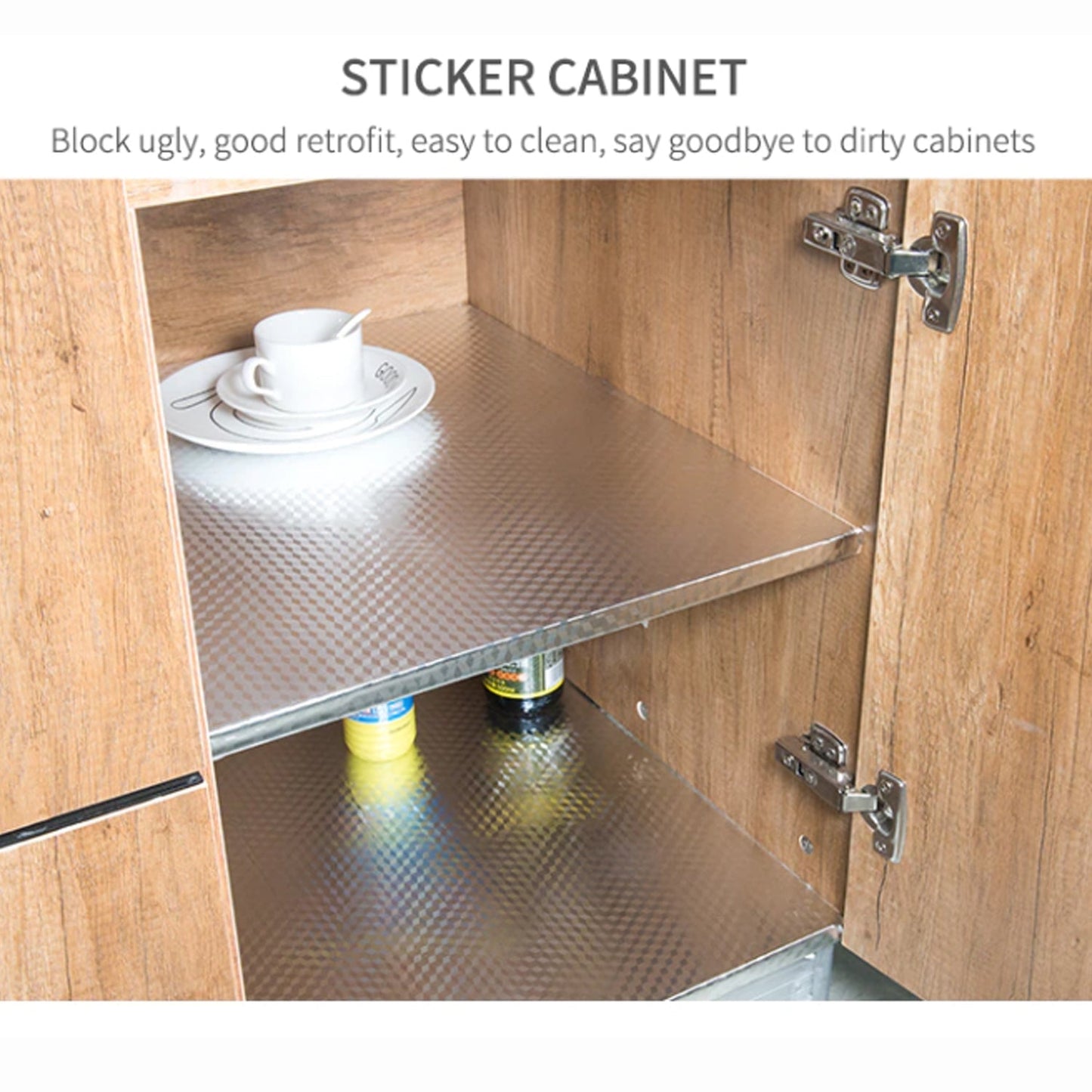 Foil sticker, 2 meters long, used to cover and protect kitchen surfaces from stains.