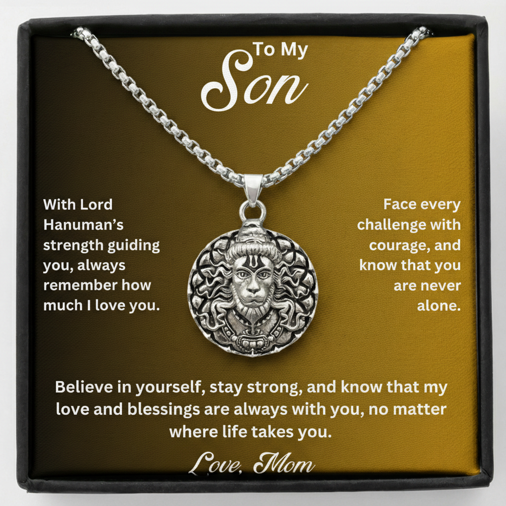 To My Son – Lord Hanuman Silver Pendant | Strength, Faith & Protection
