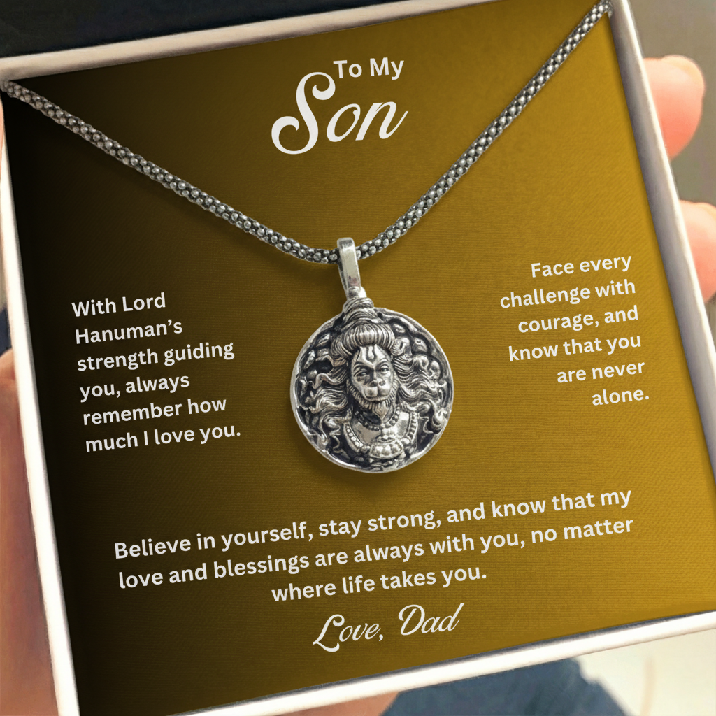 To My Son – Lord Hanuman Silver Pendant | A Symbol of Strength & Protection