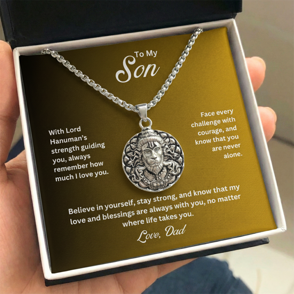 To My Son – Lord Hanuman Silver Pendant | A Symbol of Strength & Protection