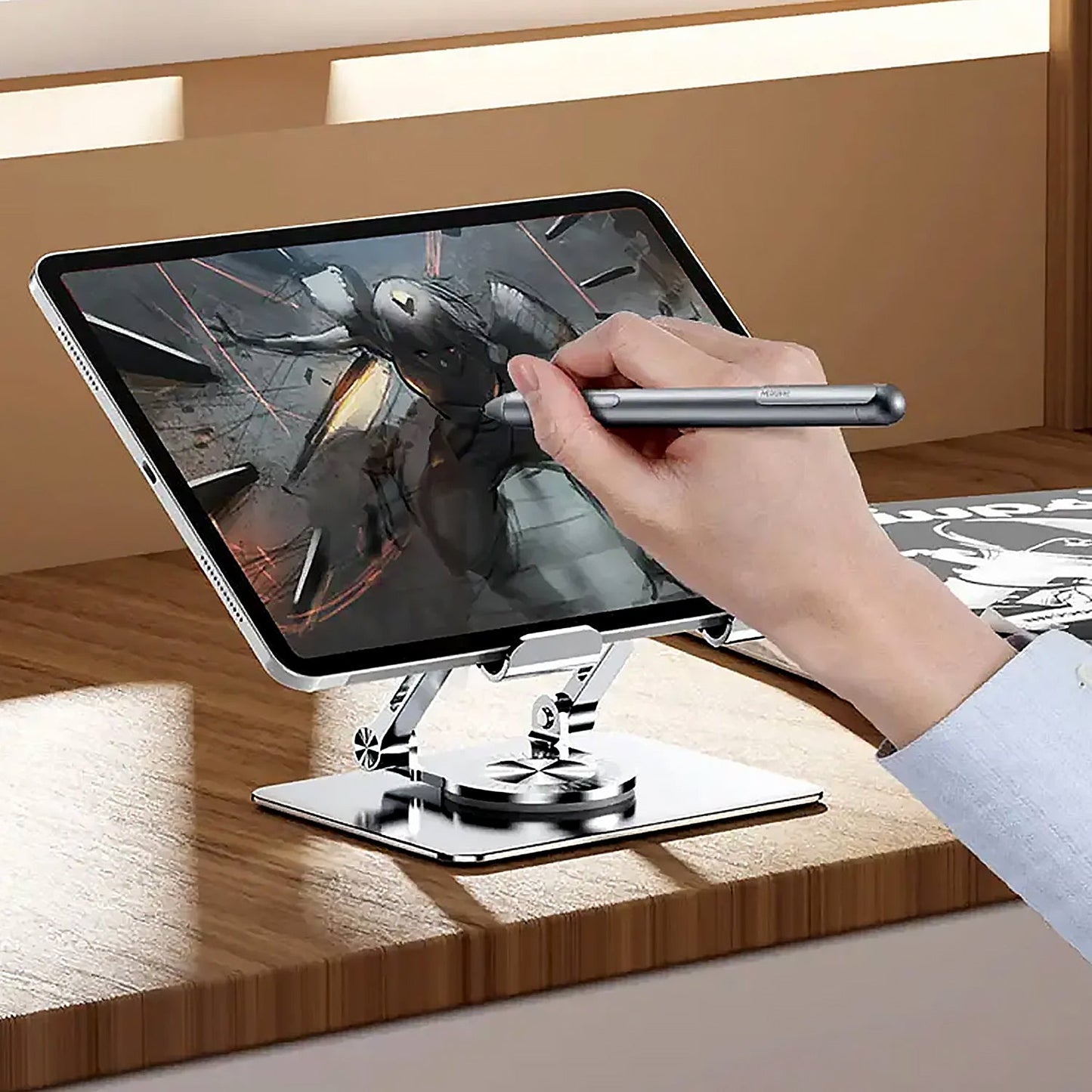 Aluminum Alloy 360°Rotating Bracket, Adjustable Tablet Stand, Portable Foldable Ergonomic Tablet Support