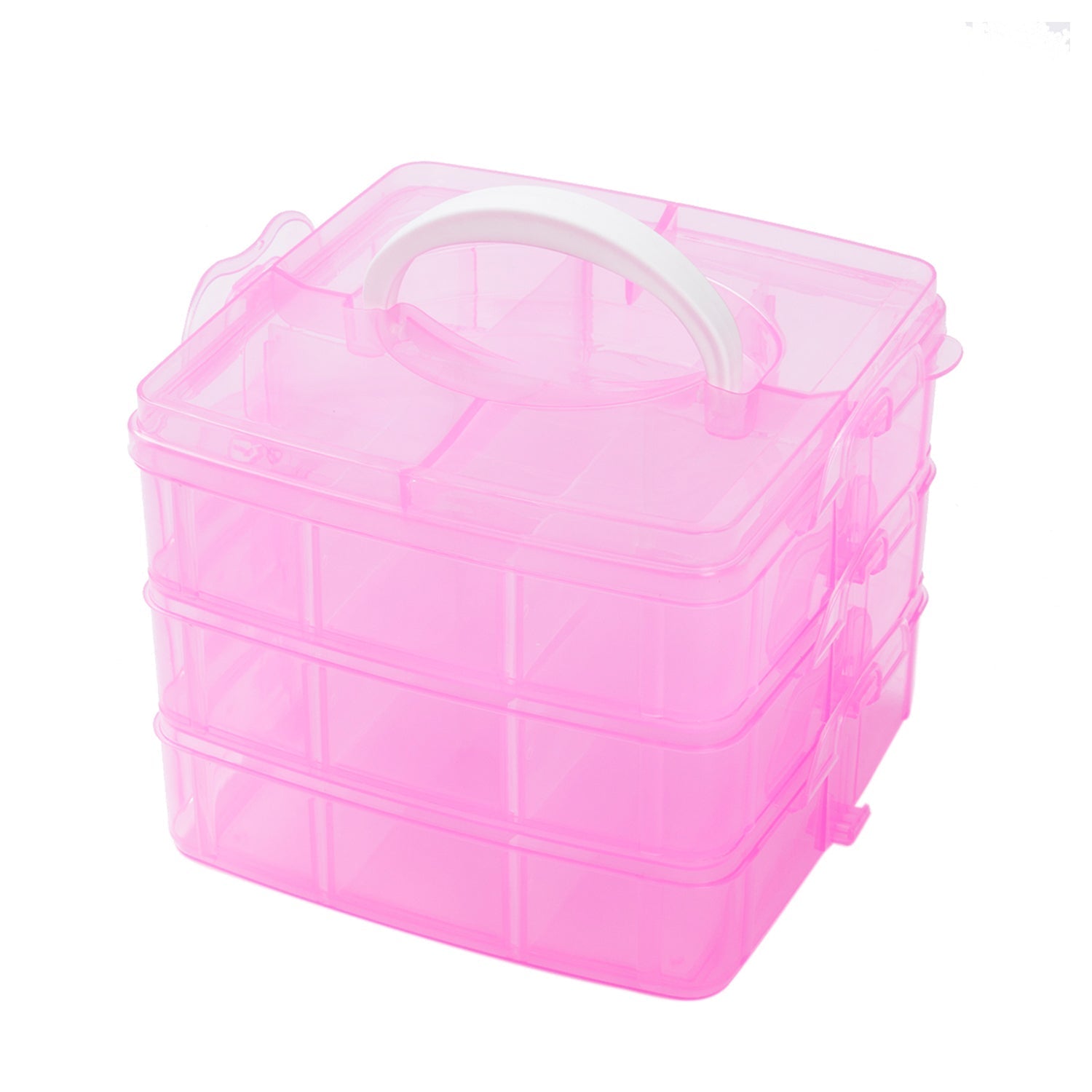 3-tier plastic storage box with 18 adjustable sections, designed for organizing craft supplies