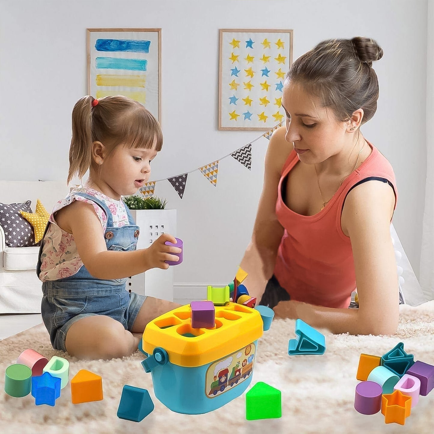 Baby First Block Set For Kids Non-toxic Abcd Geometric Shape Sorting  Stacking Toy (1 Set)