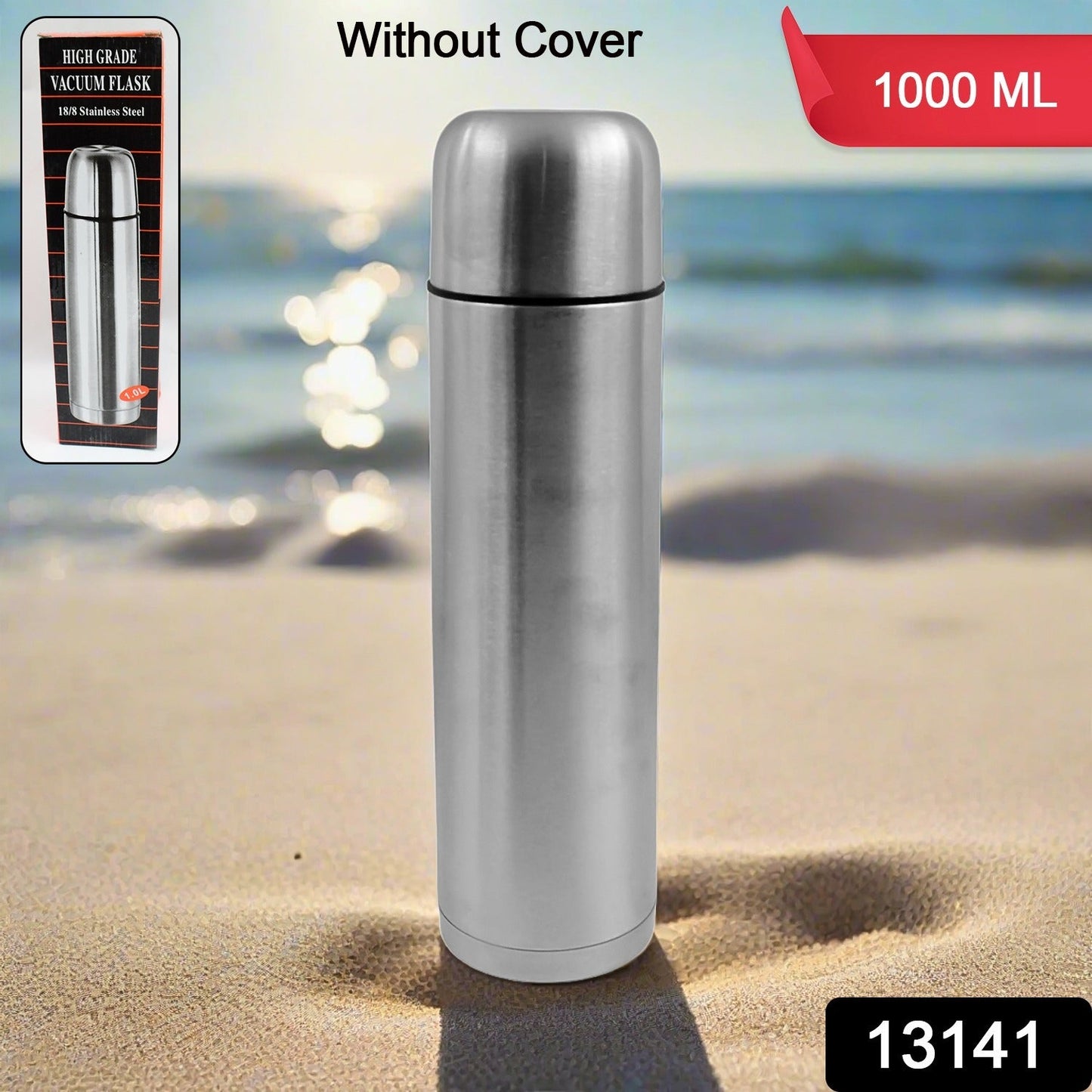 Vacuum Flask Without Cover, 18/8 Stainless Steel | Hot and Cold Water Bottle with Push-Down Lid | Double Walled Stainless Steel Bottle for Travel, Home, Office, School, Picnic (1000 ML / Without Cover)